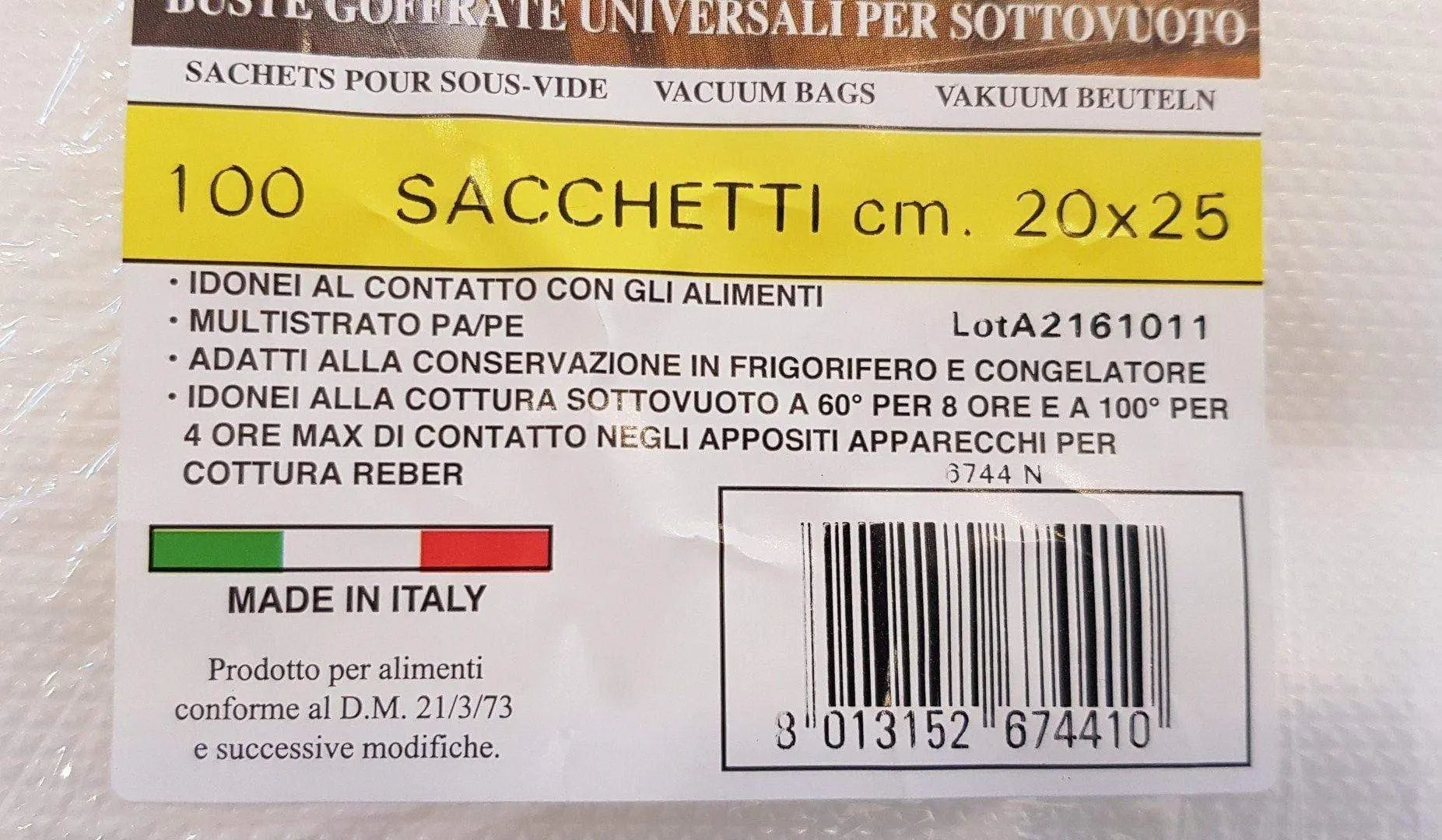 Buste sacchetti sottovuoto goffrati 20x25 busta 100pz 3 strati Reber REBER