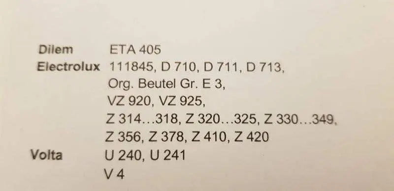 sacchi per aspirapolvere electrolux volta dilem e2 ELECTROLUX